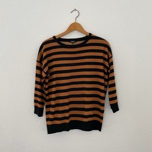 Black and Orange Striped Sweater with 3/4 Sleeves
